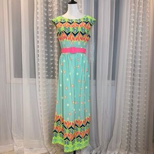 Merida Sleeveless Belted Vibrant Maxi Dress